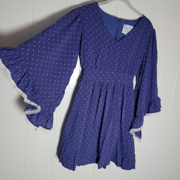Modcloth × Bea & Dot Polka Dot Lace Trim Bell Sleeve Belted Mini Dress Pin Up XL - Picture 10 of 13